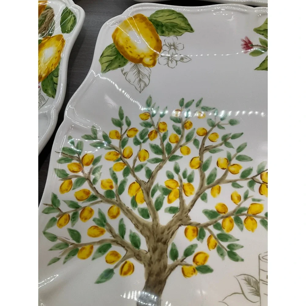 LARGE MAXCERA LEMON TREE SKETCH SQUARE DINNER PLATES‎